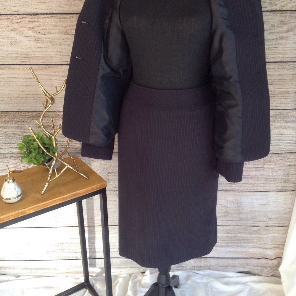 Tahari Navy Pinstripe Suit Pencil Skirt